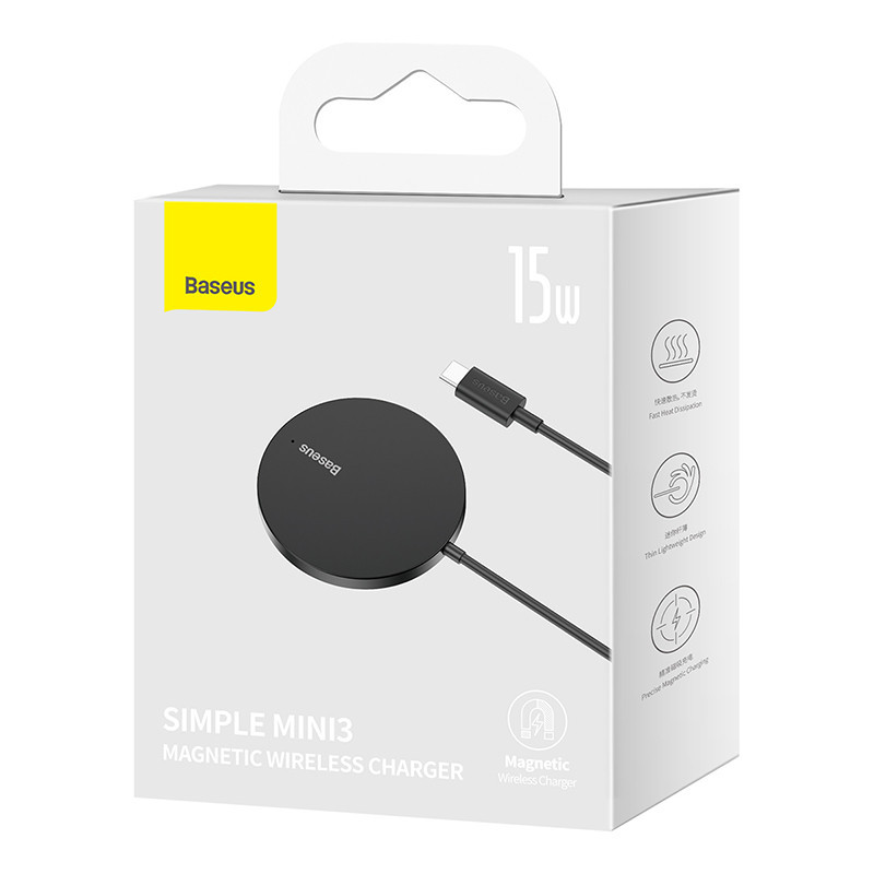 Бездротовий зарядний пристрій Baseus Simple Mini3 Magnetic Wireless Charger 15W Black Київ - фото 2