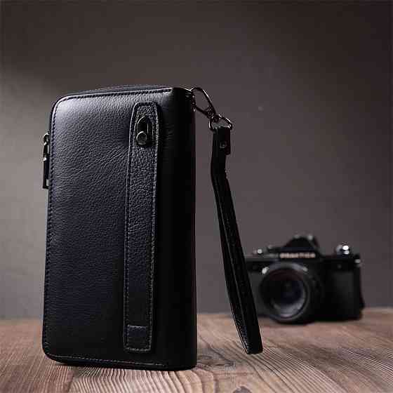 Мужской клатч с блоком для карт из натуральной кожи ST Leather 22694 Черный Киев