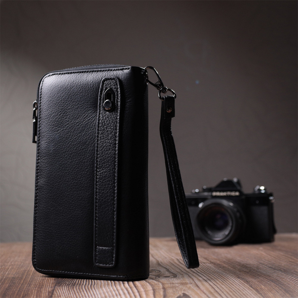 Мужской клатч с блоком для карт из натуральной кожи ST Leather 22694 Черный Киев - изображение 2