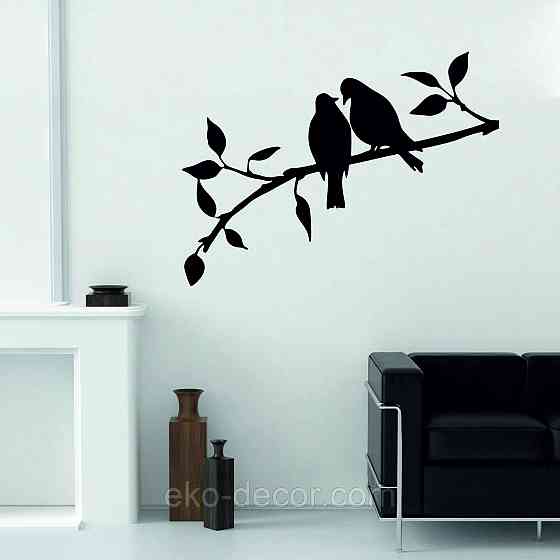 Декоративное настенное Панно «Две птички», Декор на стену 110*32 см, Черный Киев
