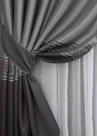 Комплект готовых штор VR-Textil ANZIO № 1469ш Серебристый с графитовым 140х290 см 2 шт (33-0336) Киев