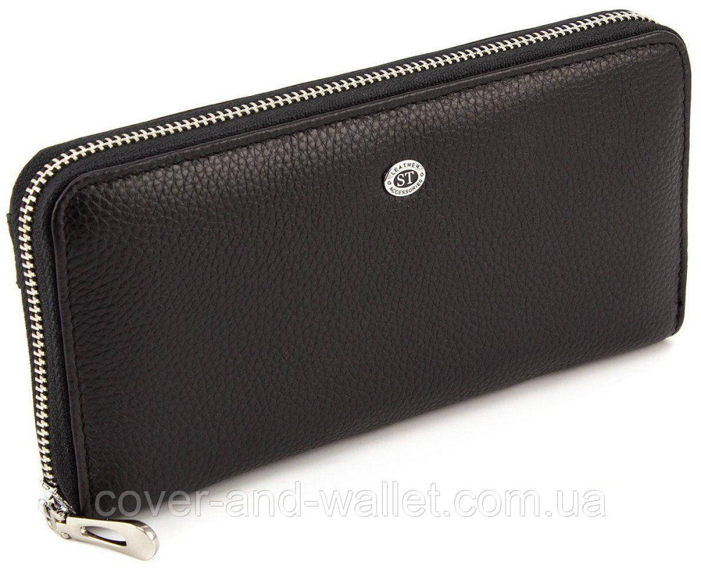 Большой кожаный кошелек клатч на много карточек черного цвета ST Leather Киев - изображение 1