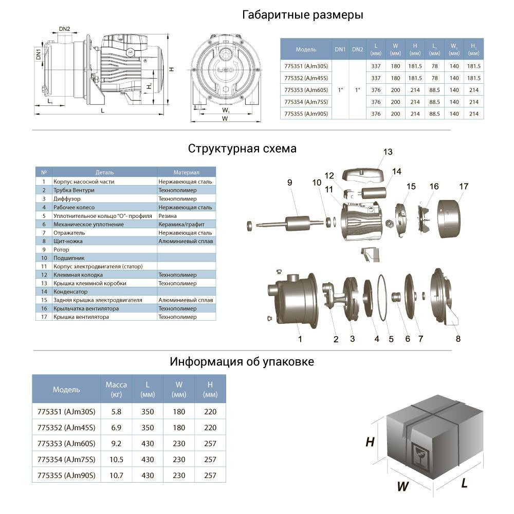 Насос відцентровий самовсмоктуючий 0.9кВт Hmax 48м Qmax 60л/хв (нерж) LEO 3.0 AJm90S (775355) Рівне - фото 2