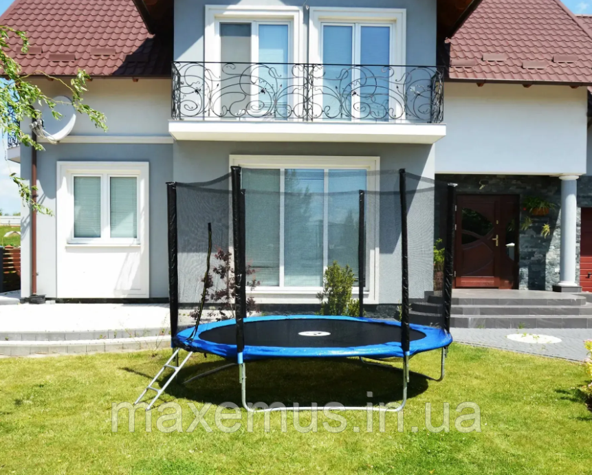 Батут Atleto 252 см (8 ft) с внешней сеткой и лестницей синий детский батут для дома Premium Мостиска - изображение 19