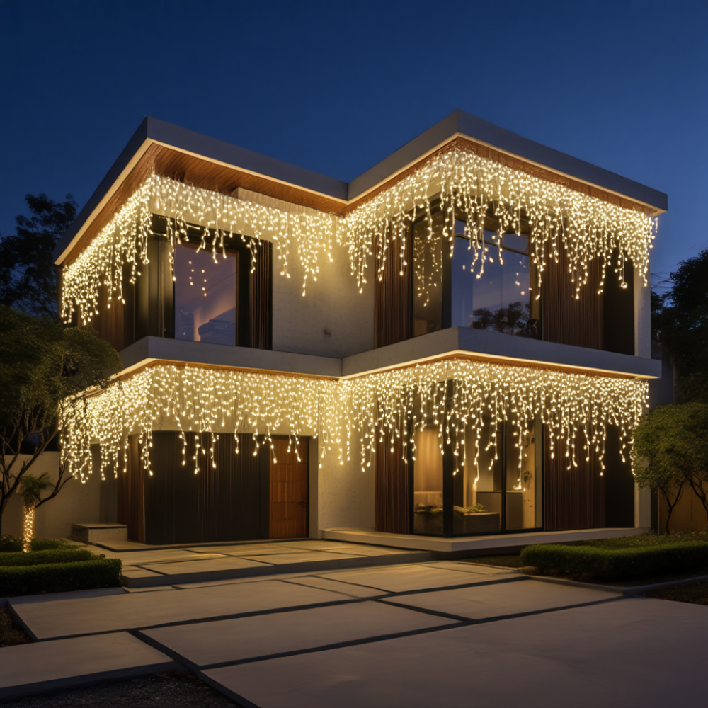 Гірлянда "Бахрома" 50 м, 600 LED, білий провід, жовте світло Київ - фото 2