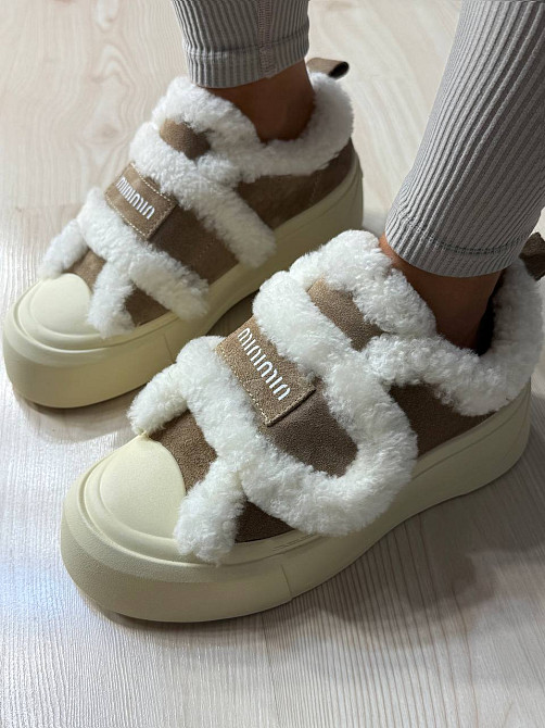 Кеды женские Hengji 15-3 с мехом и опушкой на липучке бежевые, 39, 24,5 см Киев - изображение 2