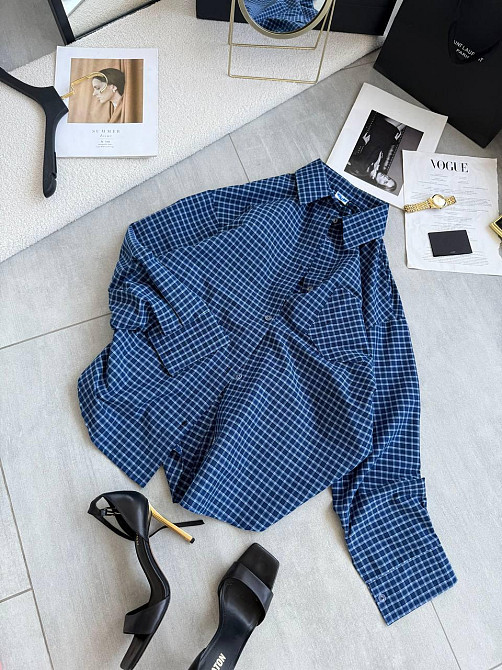 Жіноча стильна оверсайз сорочка у клітинку котон стрейч Одеса - фото 1