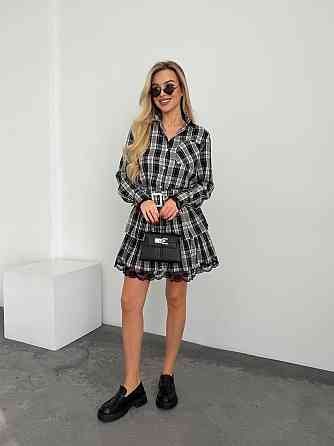 Женский стильный костюм двойка: рубашка и юбка с кружевом фланель Черный, 46/48 Одесса