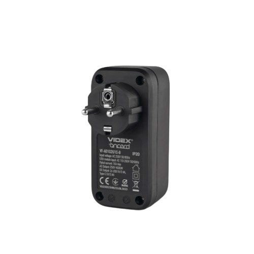 Мережевий адаптер 1 розетки/2USB-A/1Type-C із заземленням чорний VF-AD1G2U1C-B Oncord Videx Житомир