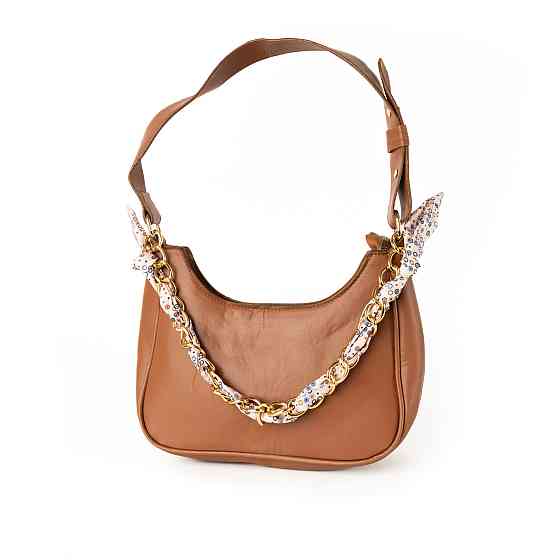 Сумка женская из искусственной кожи, сумочка с ручкой-цепочкой и ленточкой, Коричневый Каменец-Подольский