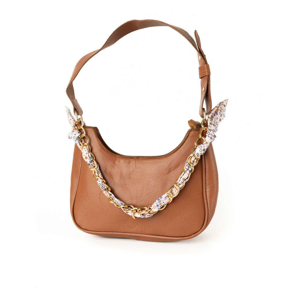 Сумка женская из искусственной кожи, сумочка с ручкой-цепочкой и ленточкой, Коричневый Каменец-Подольский - изображение 1