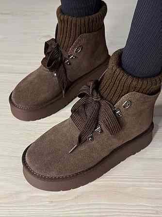 Уггі жіночі Hengji 007-7 замшеві шнурівка зі шкарпеткою коричневі, 38, 24 см Київ