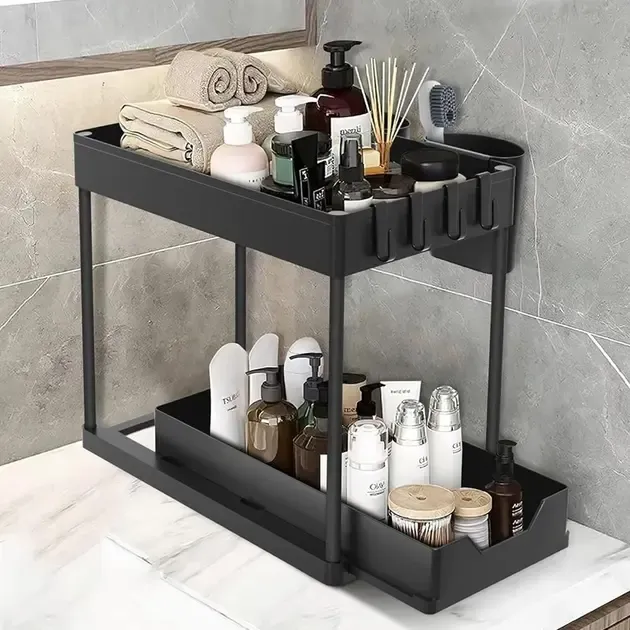 Органайзер двухуровневый с выдвижным ящиком для хранения и крючками Коломия - фото 2