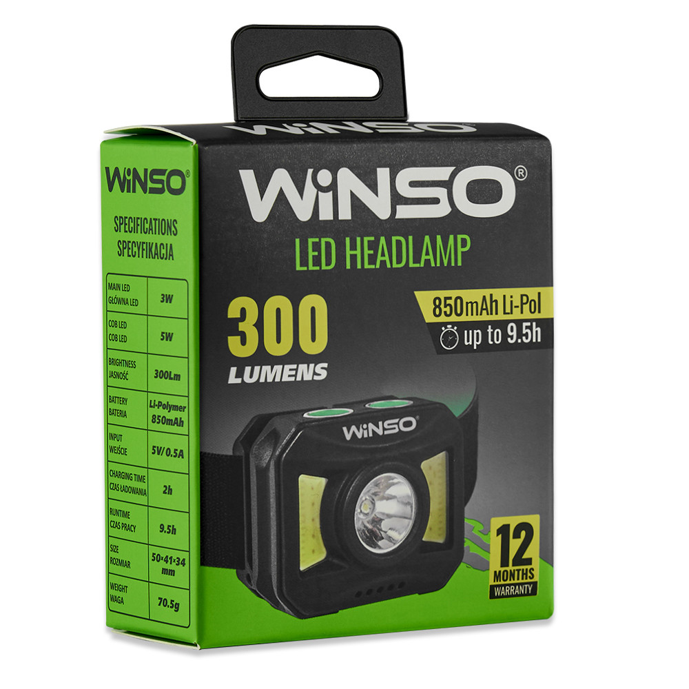 Фонарь налобный Winso 300Lm, 3W+COB, 850mAh, белый/красный Львов - изображение 7