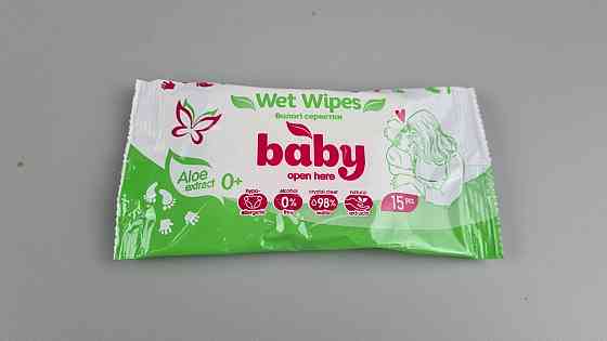 Влажная салфетка  15 шт WET WIPES BABY ALOE ЗЕЛЕНАЯ (1 пачка) Харьков