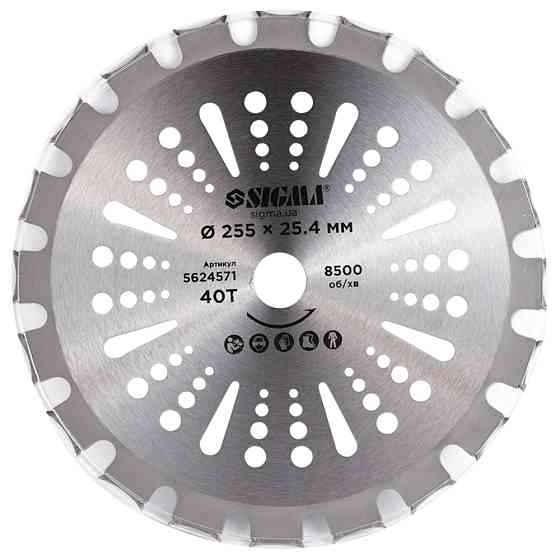 Sigma Диск для триммера с твердосплавными напайками Ø255×25.4мм 40Т двусторонний SIGMA (5624571 Киев