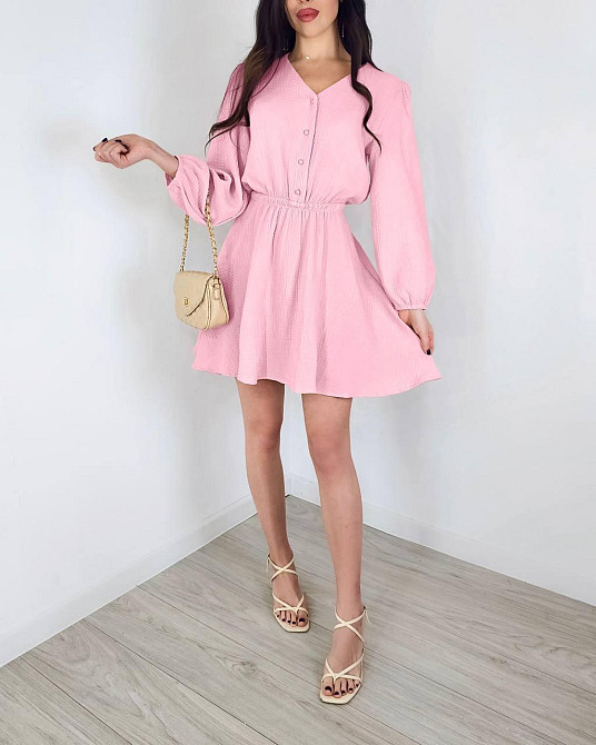 Женское легкое мини платье из натуральной ткани муслин Розовый, 48/52 Одесса - изображение 3