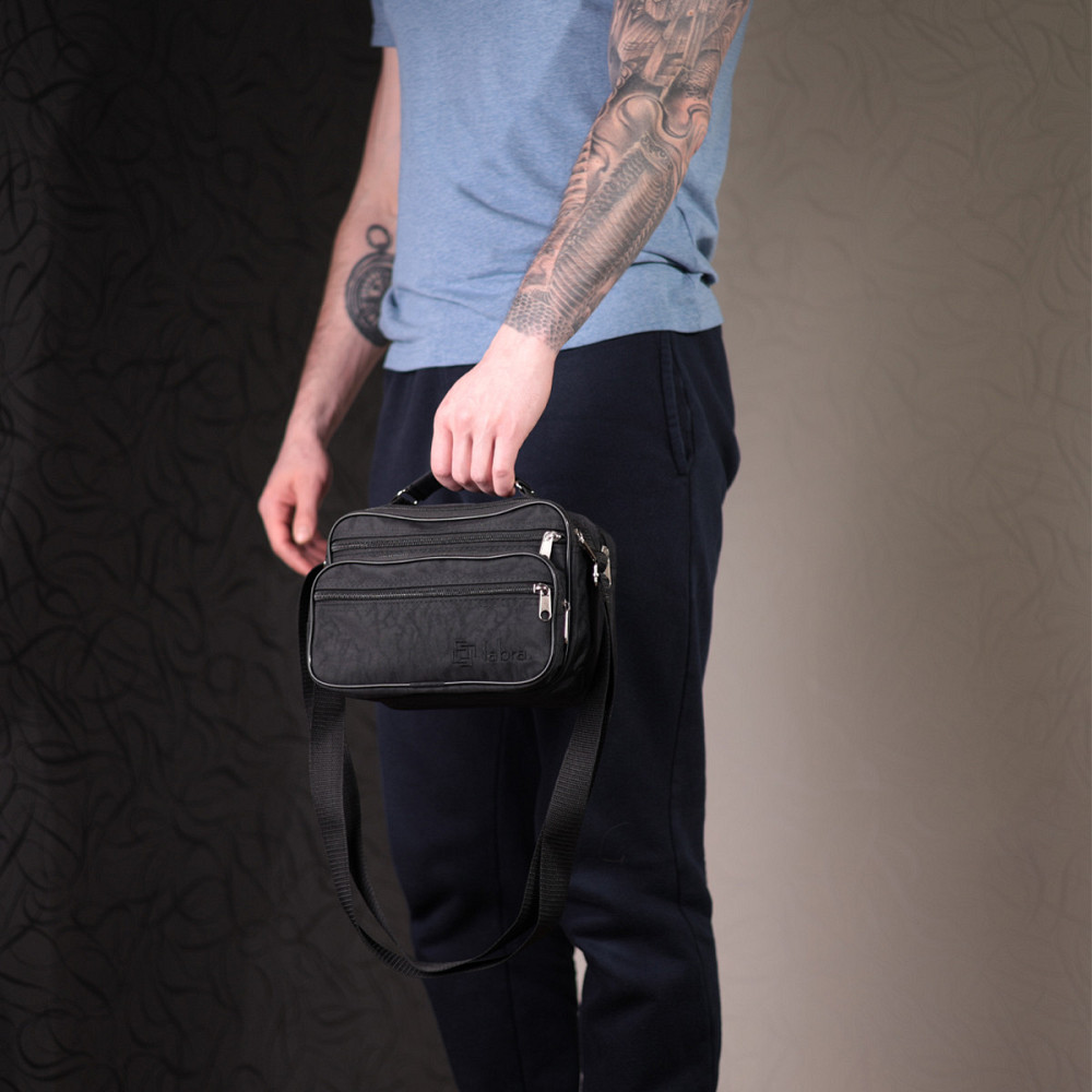 Удобная мужская сумка на плечо из качественного полиэстера Черный (FABRA) Киев - изображение 4