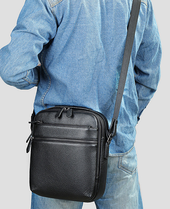 Кожаный мессенджер мужской Мужская кожаная сумка через плечо черная Tiding Bag Киев - изображение 10