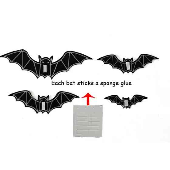 Наклейки Хэллоуин Летучие мыши фосфорные 12 штук черный Киев