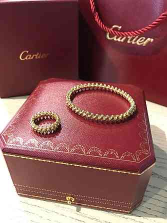 Cartier Комплект: браслет зубчики та кільце зубчики в лимонному золоті / Карт'є браслет і кільце Одеса