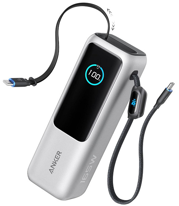 Портативний зарядний пристрій Anker 25000 mAh 165W PD Built-In Double USB-C Cables Silver (7160683) Київ - фото 7