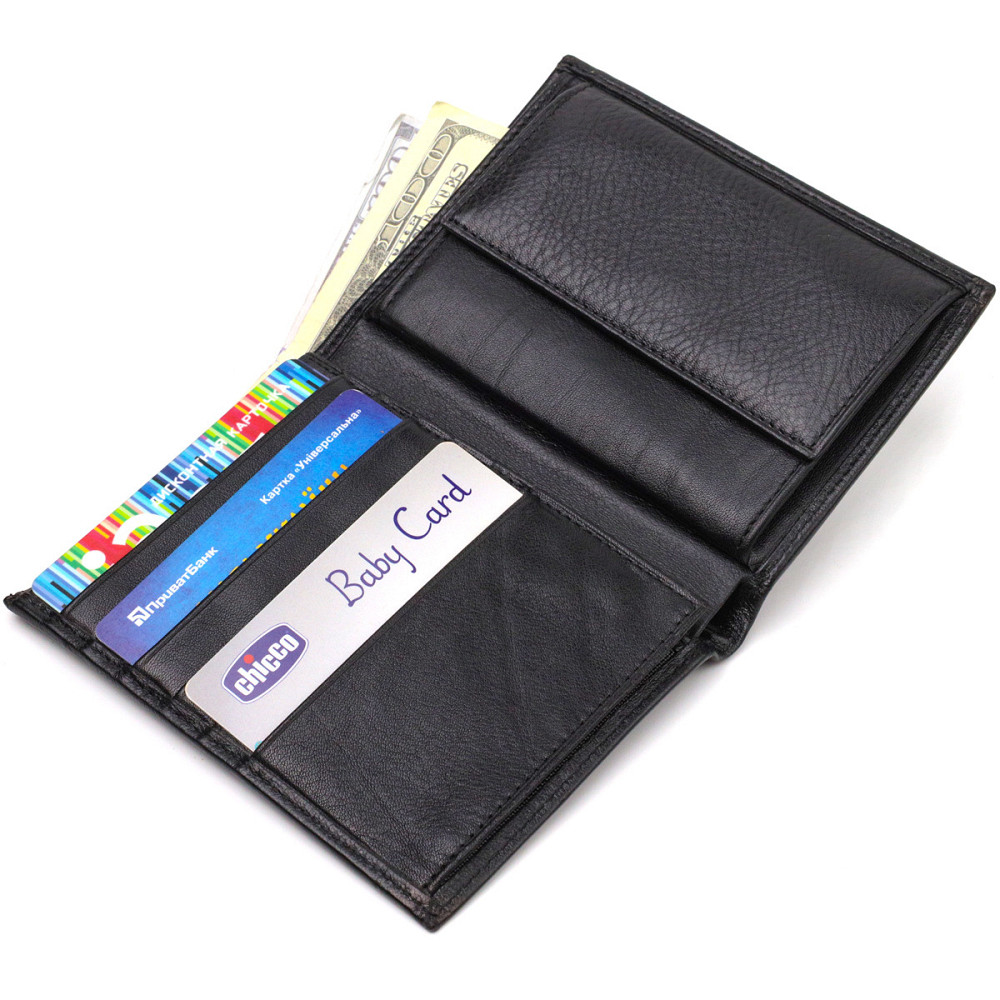 Мужской вместительный кошелек вертикального формата из натуральной кожи CANPELLINI 21753 Черный Киев - изображение 6