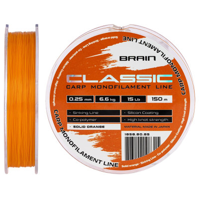 Леска Brain Classic Carp Line (solid orange) 150m 0.25mm 15lb 6.6kg (1858.80.85) Винница - изображение 1
