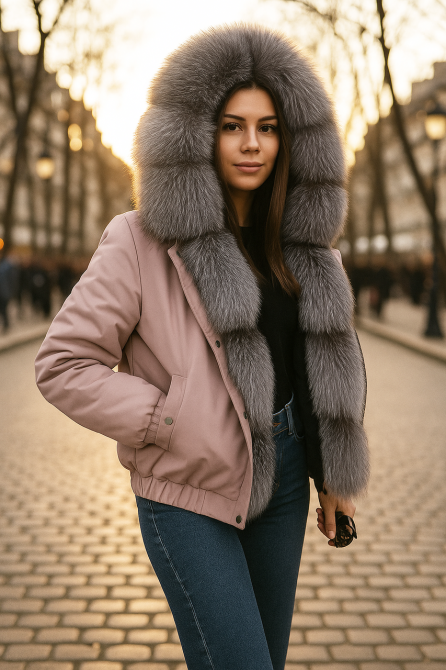 Бомбер женский с мехом блюфрост Пудровый 56 Харьков - изображение 1