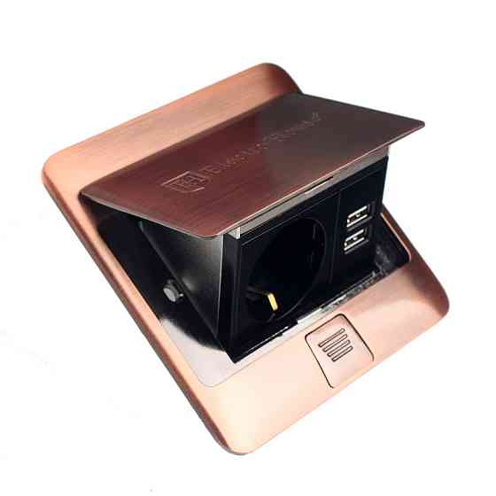 Розетка для пола с заземлением врезная 16А + 2USB 2.1А, IP44, античная медь Днепр