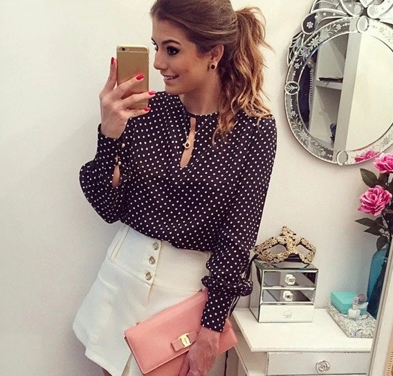 Жіноча блузка в горох чорно-білий Київ - фото 1