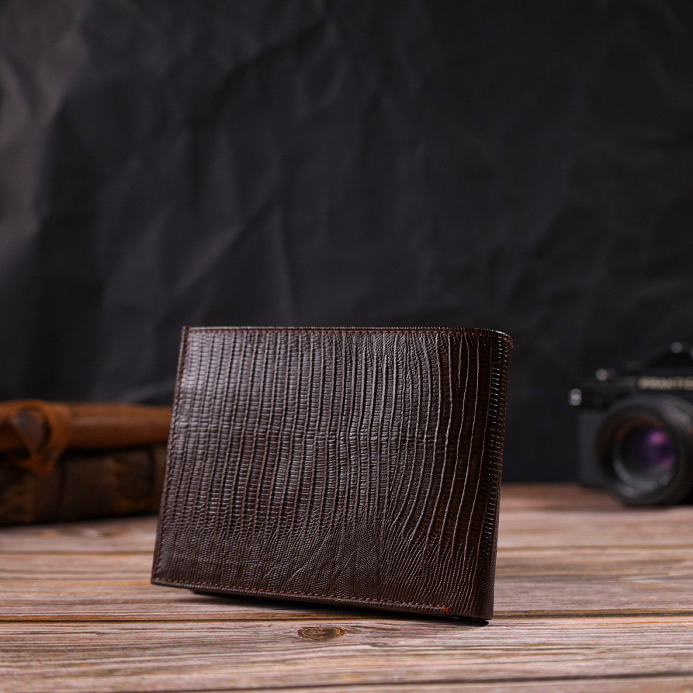 Стильний горизонтальний чоловічий гаманець середнього розміру з натуральної шкіри фактурної CANPELLINI 21864 Коричневий Київ - фото 7