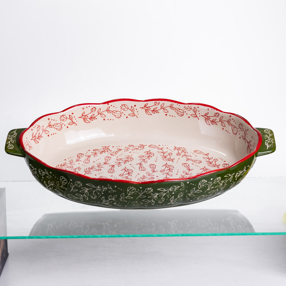 Yiwu Форма для запікання Vintage 40×25×6.5 (см) овальна з ручками Зелена HM05-04 Коломыя - изображение 5
