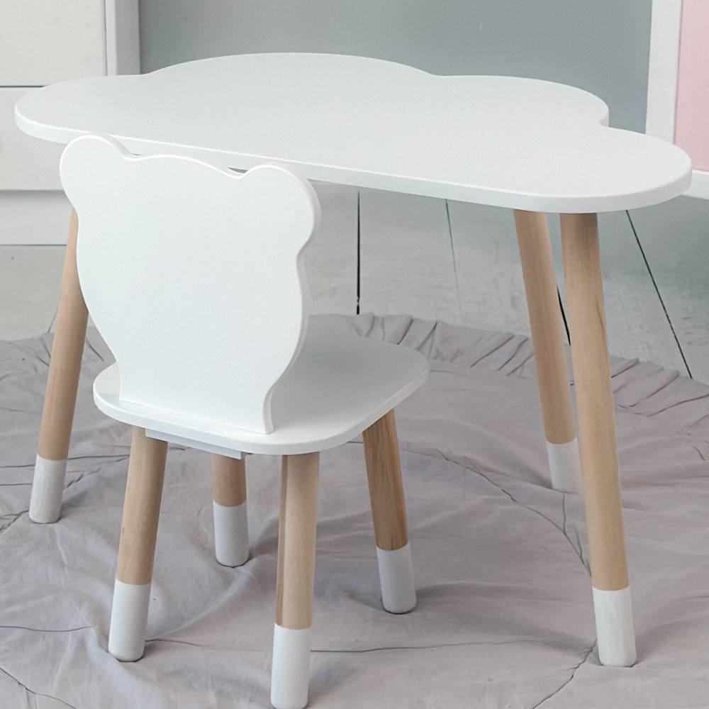 Стіл хмарка і стільчик дитячий  білий мішка. Столик для занять, ігор, їжі Київ - фото 1