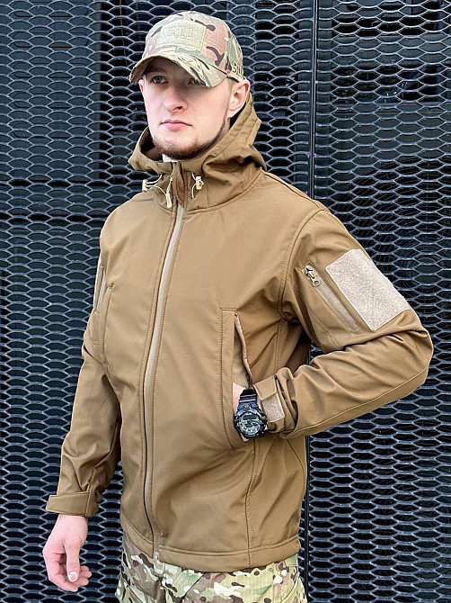 Осенняя водоотталкивающая и ветрозащитная куртка койот Softshell тактическая куртка для военнослужащих   WAR Львов - изображение 2