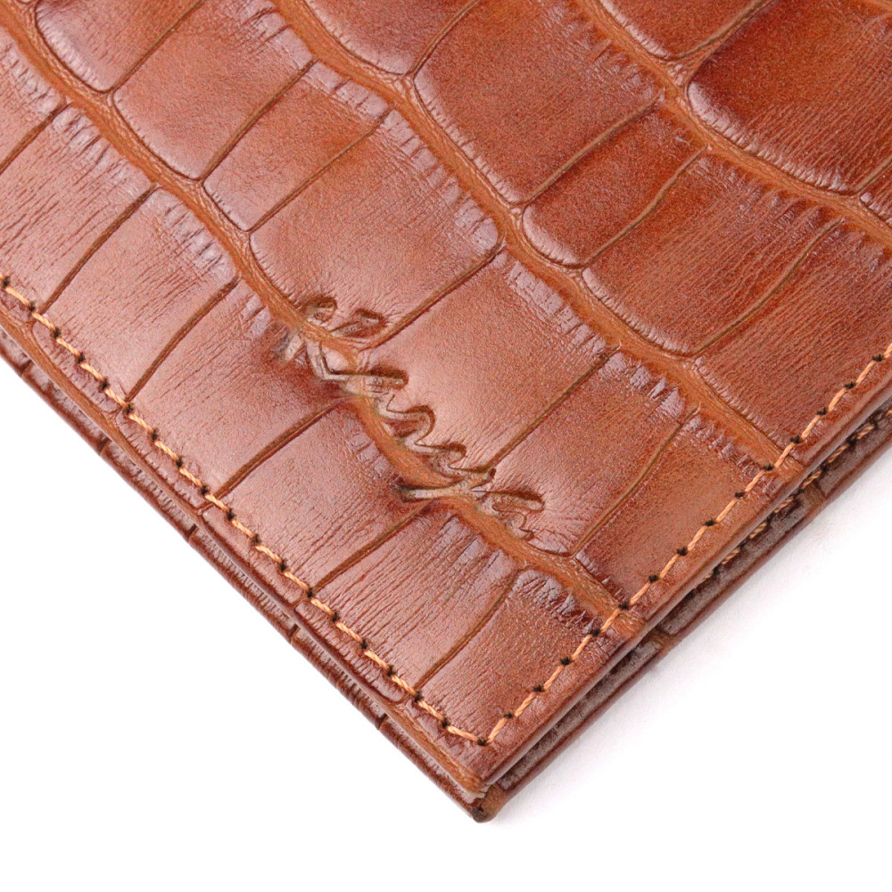 Небольшой мужской зажим из фактурной кожи под рептилию KARYA 21051 Коричневый Киев - изображение 5