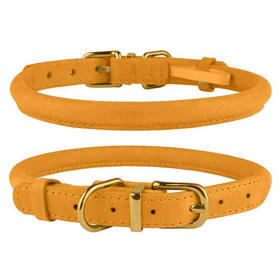 Нашийник шкіряний для собаки круглий BronzeDog Crazy Horse Золотистий XL Одеса