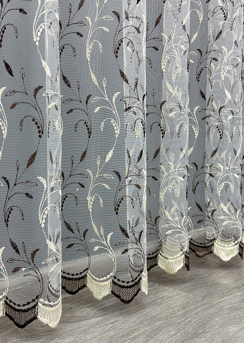 Тюль VR-Textil 1647т Фатин з вишивкою Молочний з венге 250х270 см (42-1106) Київ - фото 8