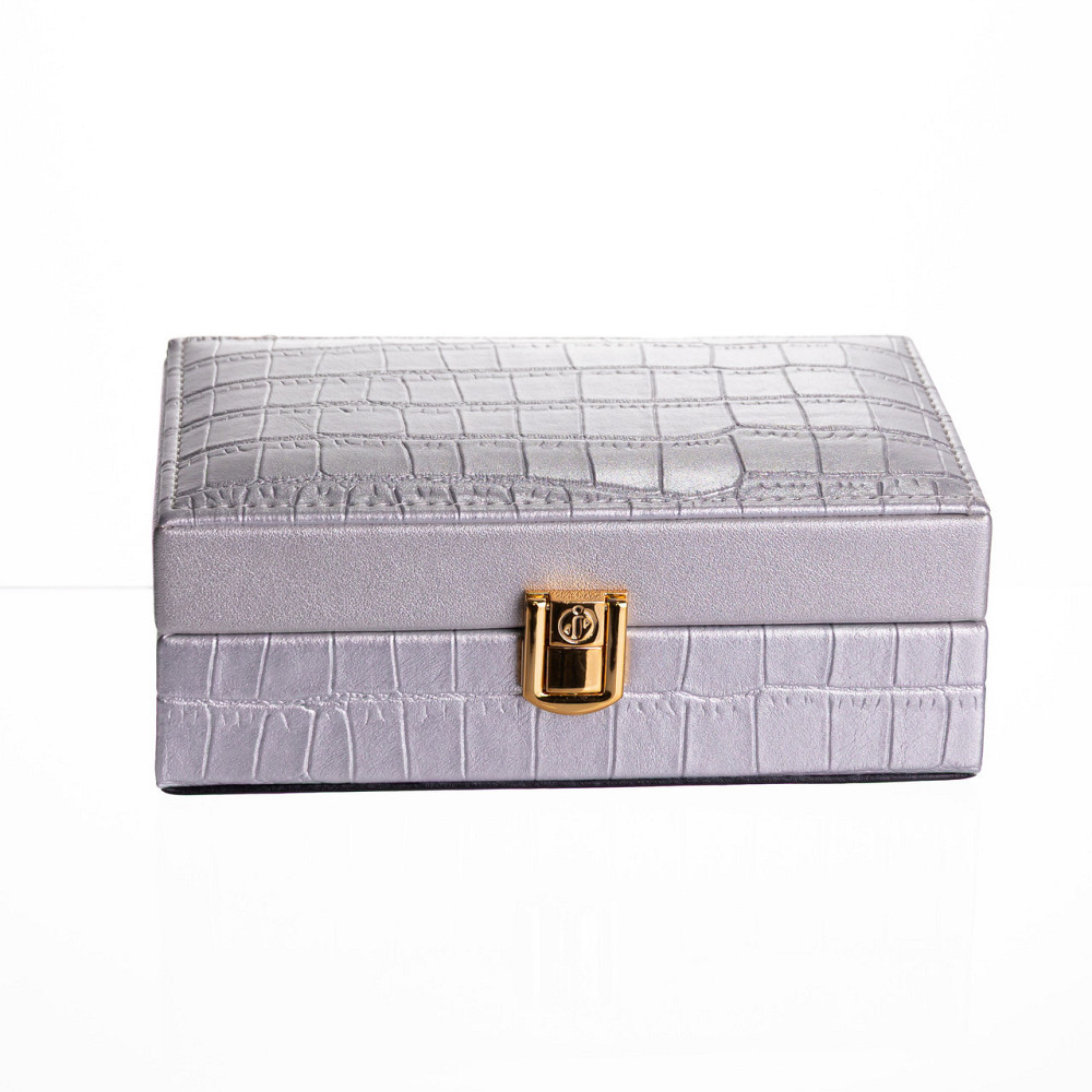 Скринька для прикрас з еко шкіри 3 відділення з дзеркалом 16×10×6 см Сірий HP-5-18G Київ - фото 6