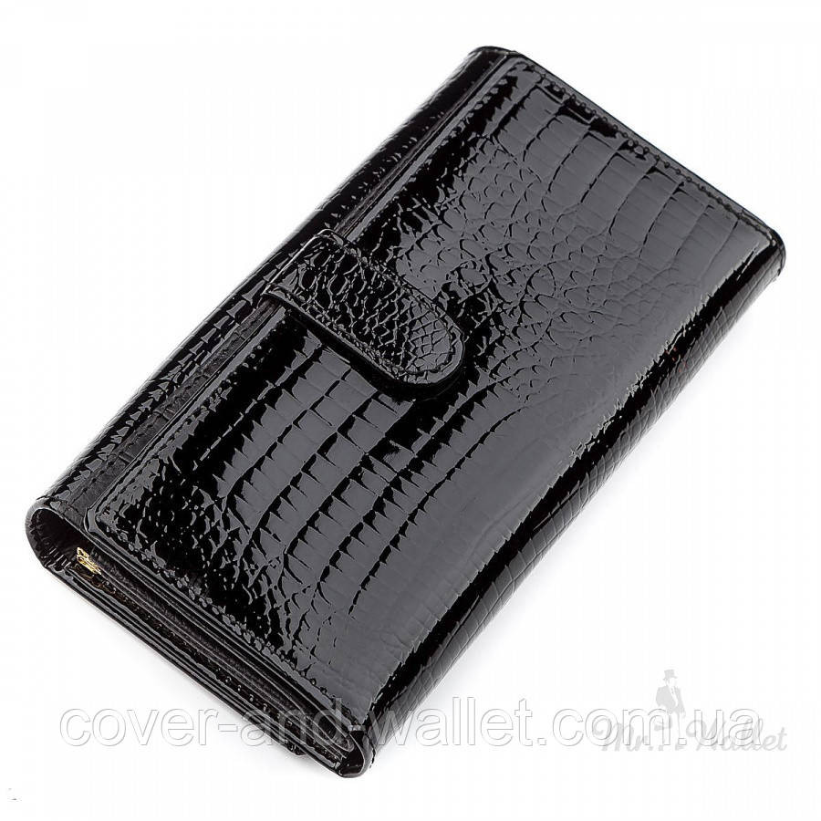 Жіночий лаковий гаманець з блоком для карток чорного кольору ST Leather Київ - фото 7