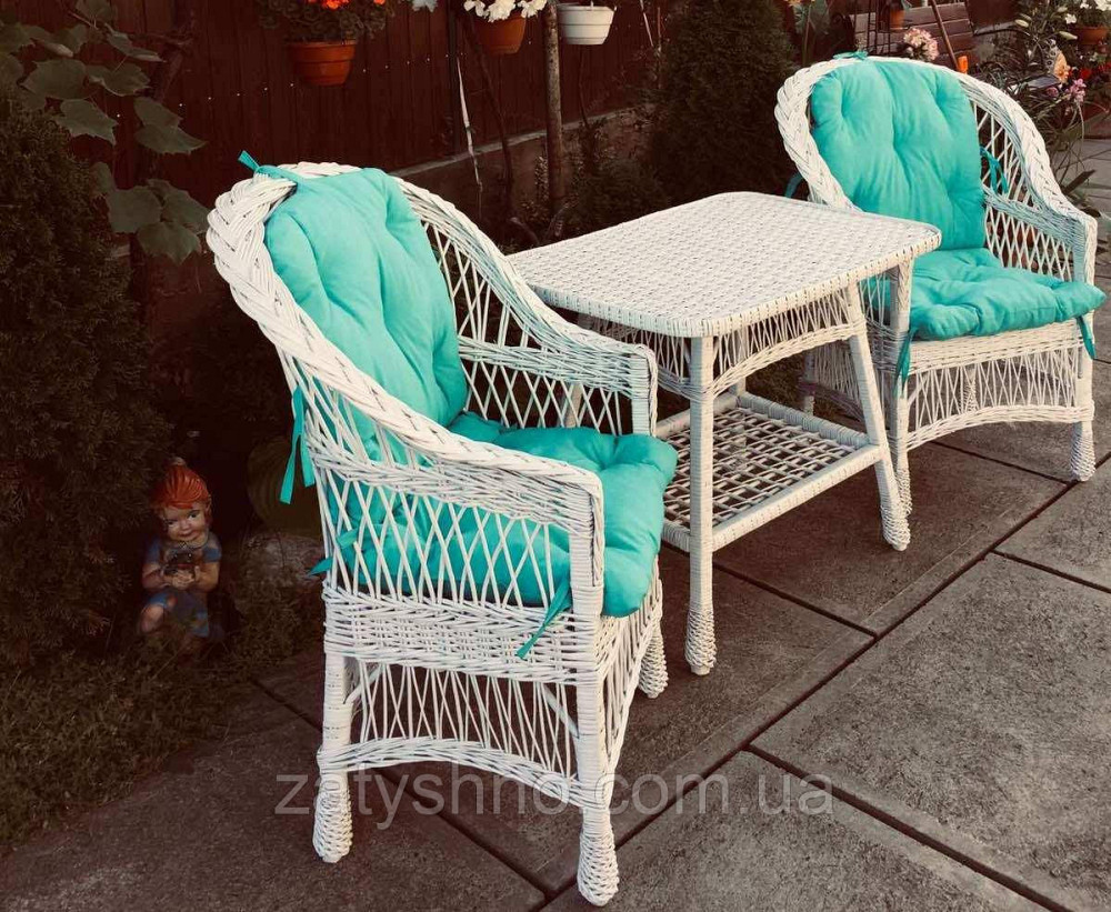 Білі плетені меблі |  Комплект плетеної із лози з накидками| меблі з лози для дачі Київ - фото 1
