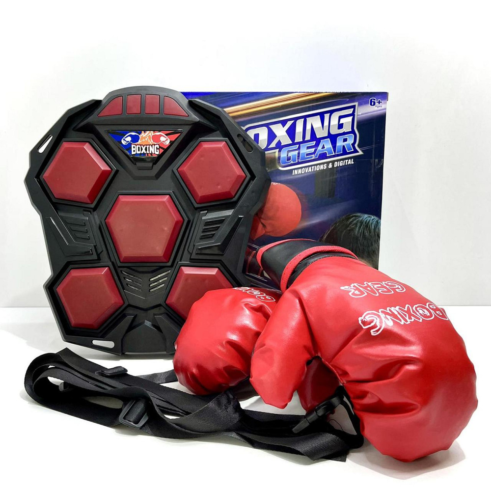 Боксерський набір музика звук світло рукавички 2шт 22см Чорно-червоний (MR 1247) Чернігів - фото 7
