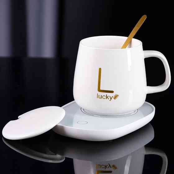 Чашка 400мл на підставці з підігрівом до +55 °С, Біла / Чашка керамічна з ложкою / Кружка з підігрівом Київ