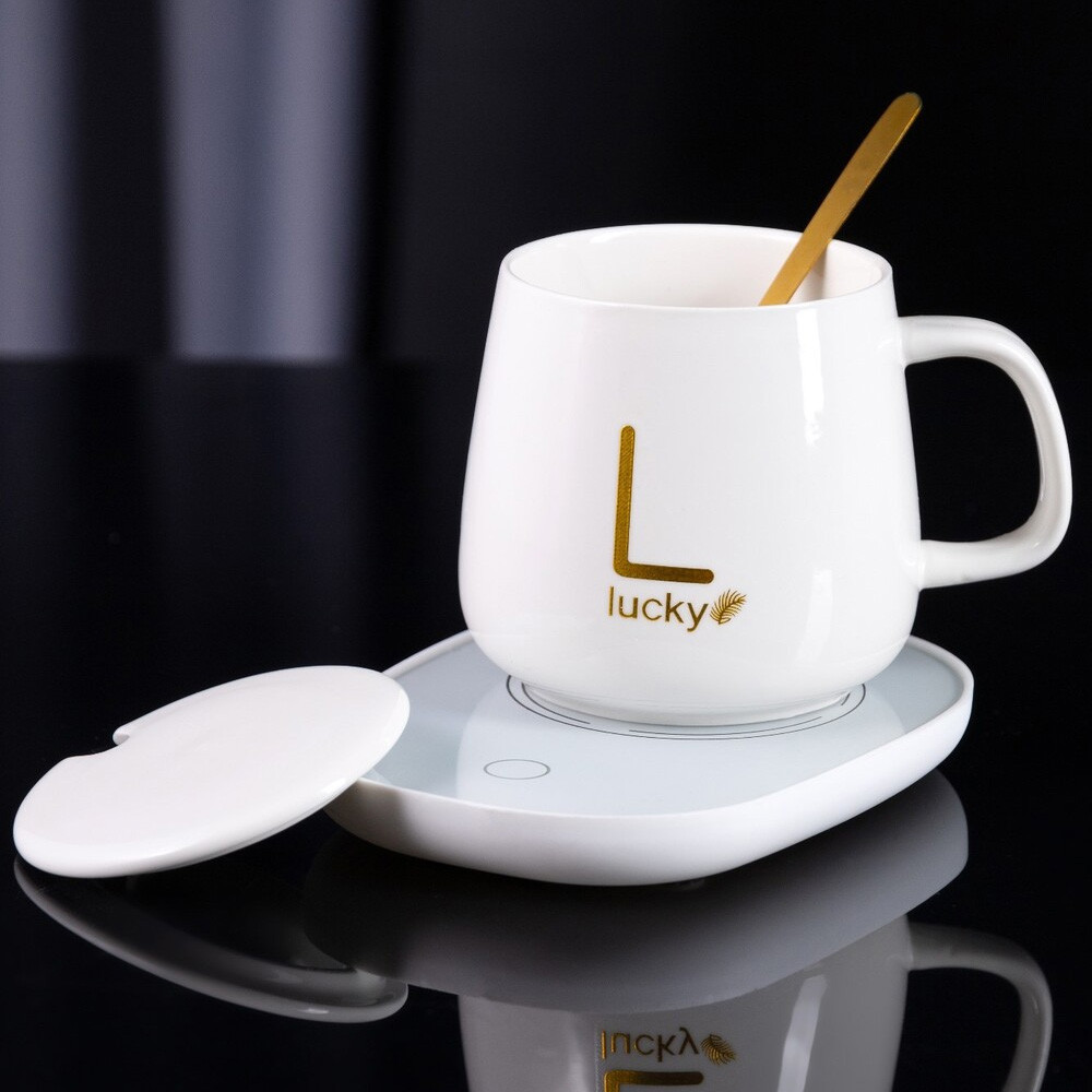Чашка 400мл на підставці з підігрівом до +55 °С, Біла / Чашка керамічна з ложкою / Кружка з підігрівом Київ - фото 2