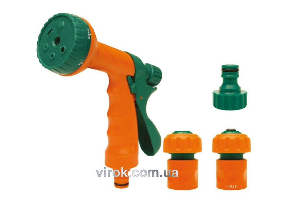 Зрошувач-пістолет 6-режимний FLO з набором з'єднань 1/2", 3/4", ABS-пластик, 4 шт [12/48] Одеса - фото 1