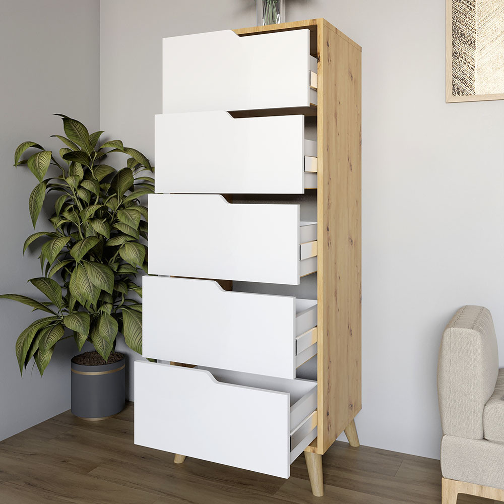 Комод високий з білими ніжками 5 ящиків М-ЗОН Борн 500 Німфея Альба (білий) (MZN-031109) Львів - фото 3