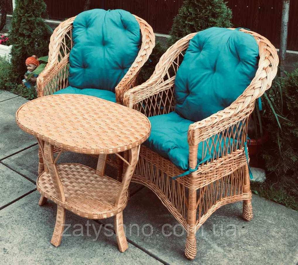 Плетені меблі з накидками |  Комплект плетених меблів з журнальним столом | меблі з лози на пода Київ - фото 8
