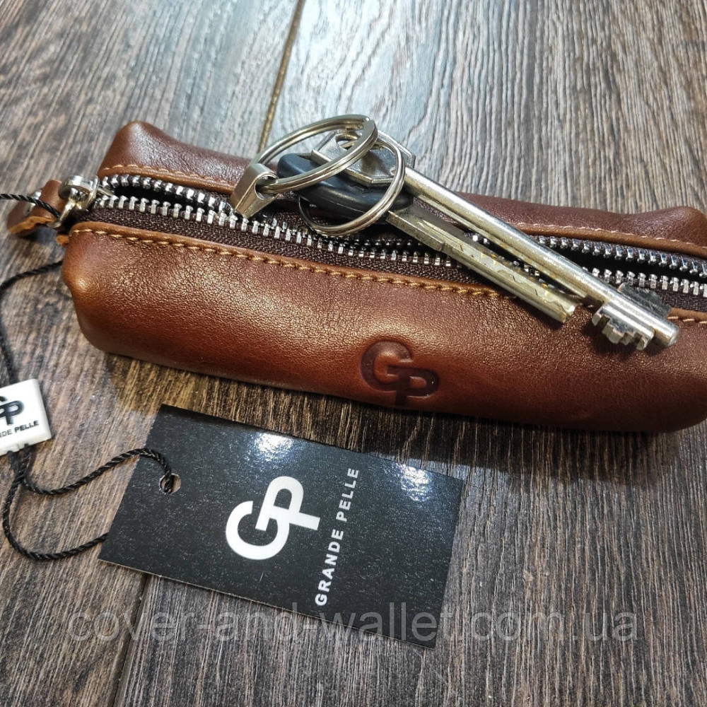 Коричневая глянцевая кожаная ключница бочка Grande Pelle Киев - изображение 2