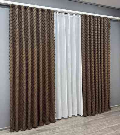 Комплект штор VR-Textil Льон Букле № 1814ш Коричневий 120х295 см 2 шт (39-961) Київ