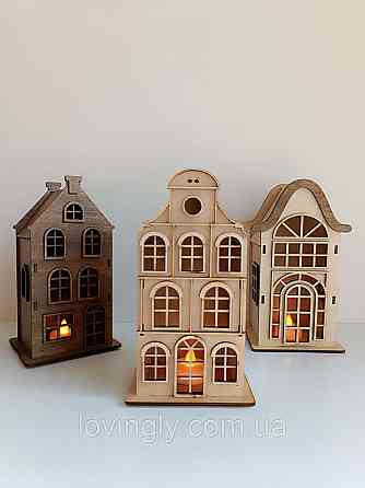 Набір з трьох будиночків у європейському стилі з підсвічуванням 22 см. Ірпінь